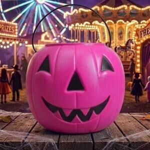 Y2K General Foam Plastics Pink Pumpkin Jack o Lantern Blow Mold Bucket